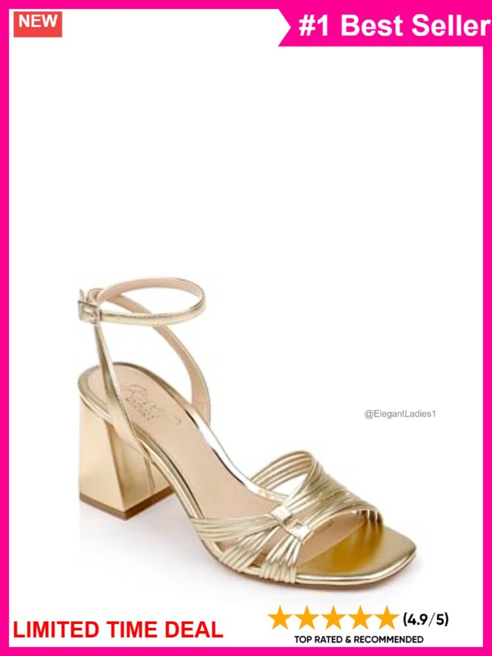 Michelle Strappy Block Heels Leather Metallic Formal Open Toe